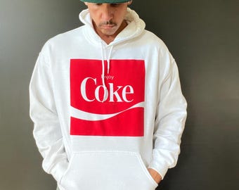 White Mens Coke Pullover Hoodie Medium