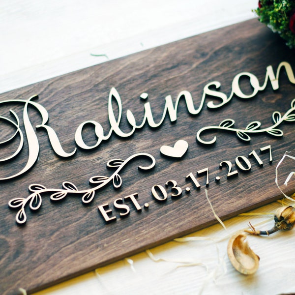 Family Name Sign Wedding Gift Last Name Establish Couple Sign Custom Family Sign Wedding Last Name Sign Gift for Family Wooden Sign #3