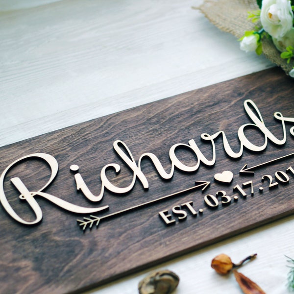 Last Name Sign, Established Sign, Wedding Wood Signs, Custom Family Name Sign, Housewarming Gift, Anniversary Gift