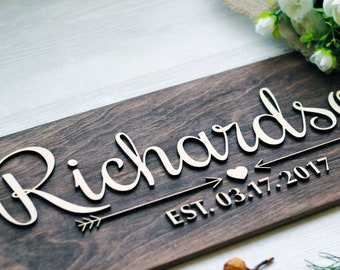 Family Name Sign, Personalized Wedding Gift, Bridal Shower Gift, Wedding Sign, Established Sign, Last Name Sign , Custom family name sign