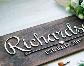 Last Name Sign, Established Sign, Wedding Wood Signs, Custom Family Name Sign, Housewarming Gift, Anniversary Gift