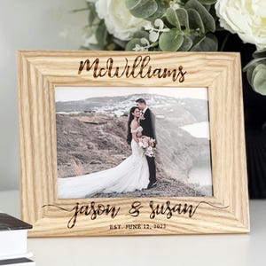 Custom Oak Picture Frame — Engraved Family Name & Established Date