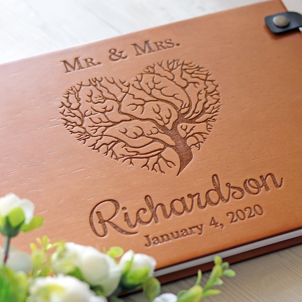 Wood Photo Album,  Family Tree Album Photo Guest Book, Family Album Leather scrapbook album 12x12, Wedding Photo Album, Honeymoon album