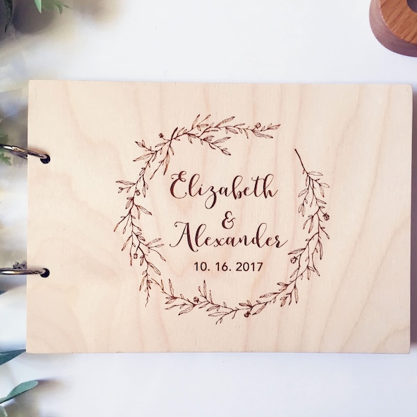 Wedding Guest Book, Wood GuestBook, Wedding Calligraphy Guest Book, Rustic Guest book, Custom Guest Book, Wedding Album Engraved Guest Book