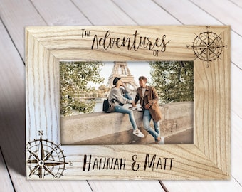 Adventures photo frame, Picture frame gifts, Engagement Photo Frame, Engraved Gift, Photo frame 4x6, 5x7 picture frame, Wood Photo Frame