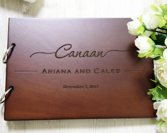 Engraved Wooden Wedding Guest Book: Rustic Custom Keepsake