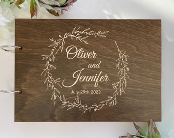 Wooden Wedding Guest Book, Floral Wedding Guest Book, Guest Book Sign In, Wedding Welcome Book, Perfect for Photos and Heartfelt Messages