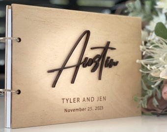 Wedding Guest book - Custom Engraved Guest Book with 3D wooden letters