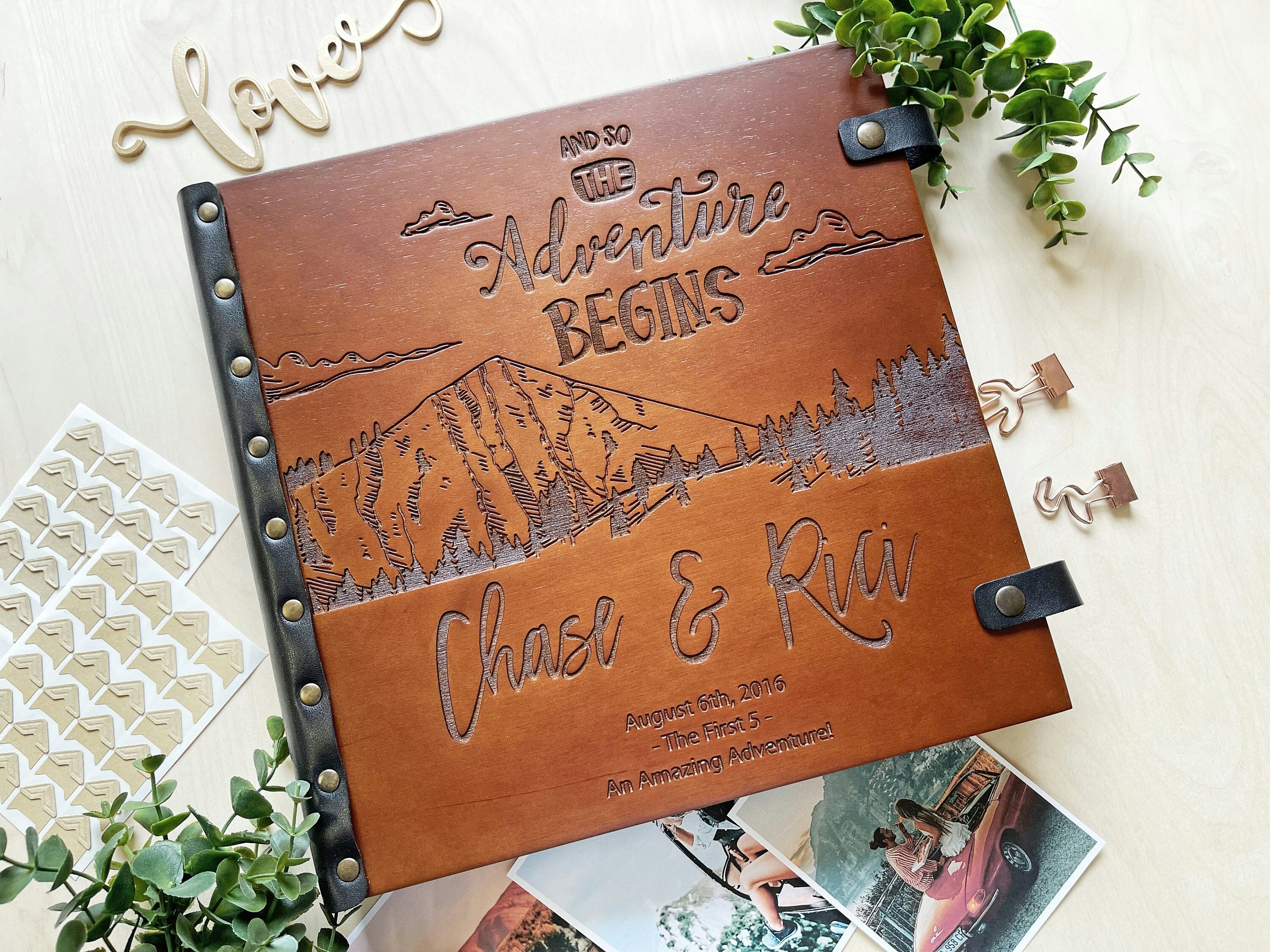 Our Adventure Book Photo Album, Travel Photo Album 4x6, Anniversary Scrapbook, Wooden  Photo Album, Adventure Photo Album With Mountains