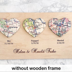 1st Anniversary Gift for Husband Gift for Wife, 3 Hearts Map Print, First Anniversary, One 1 year Anniversary Gifts For Her without wooden frame