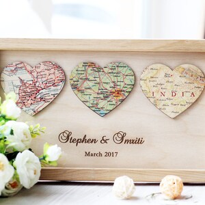 3 Personalized Map Heart Art 5 Year Anniversary Gifts, Wife Anniversary Rustic 5th Anniversary Gift for Him Wood Anniversary image 6