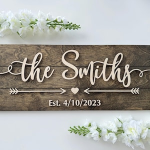 Family Name Sign, Personalized Wedding Gift, Bridal Shower Gift, Wedding Sign, Established Sign, Last Name Sign, Custom family name sign