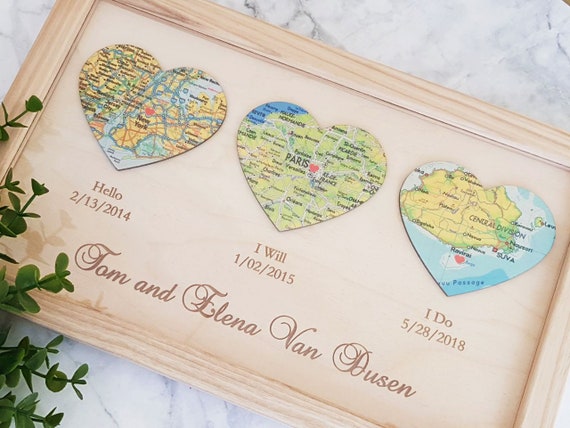 Regalo del quinto aniversario para pareja Regalos personalizados de  aniversario de boda de 5 años Regalos de aniversario de boda de madera  Marco de madera de recuerdos de mapas -  México
