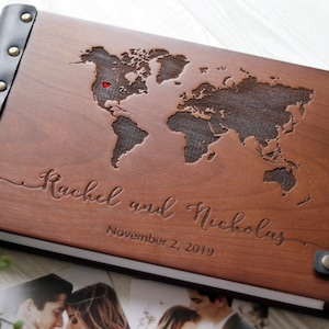 Our Adventure Scrapbook Photo Album, Travel photo album, Anniversary Couple Gift, Wooden Personalized Album, Leather scrapbook album