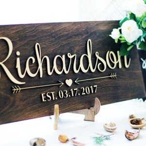 Family Name Sign, Personalized Wedding Gift, Bridal Shower Gift, Wedding Sign, Established Sign, Last Name Sign , Custom family name sign image 6