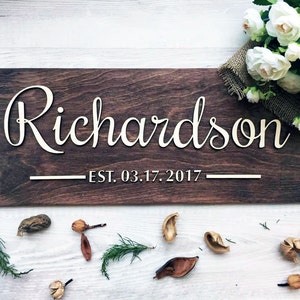 Wedding Family Name Sign Wedding gift for couple Personalized Family Name Wedding Established Sign Custom family sign Anniversary gift ra 2 image 4