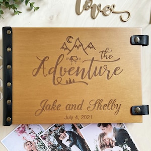 Our Adventure Scrapbook Photo Album, Wooden Photo Album, Adventure Awaits, Personalized Wedding Photo Book, Scrapbook Album, Adventure Book image 1