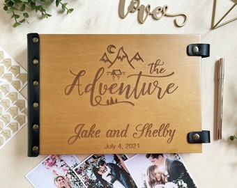Our Adventure Scrapbook Photo Album, Wooden Photo Album, Adventure Awaits, Personalized Wedding Photo Book, Scrapbook Album, Adventure Book