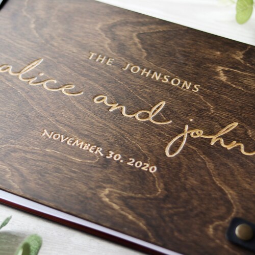 LoveToCreateStamps Personalized Wood Cover Photo Album Style 101 Maple & Walnut Cover Custom Engraved Wedding Album 