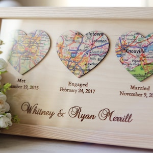 Rencontré fiancés mariés, carte cardiaque personnalisée, cadeau de mariage pour les couples, notre histoire d'amour, cadeaux d'anniversaire, impression de carte de 3 coeurs, cadeau personnalisé