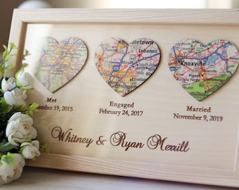 Met Engaged Married, Personalized Heart Map, Wedding gift for Couples, Our Love Story, Anniversary Gifts, 3 Heart Map Print Custom gift