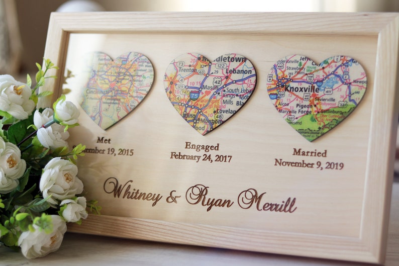 Met Engaged Married Personalized Heart Map Wedding gift for Etsy