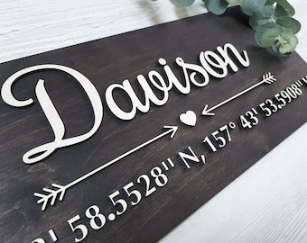 Coordinates Wood Sign, Latitude Longitude sign, Personalized Signs, 5th Anniversary, Where It All Began Sign, Custom Wooden Signs, GPS Sign