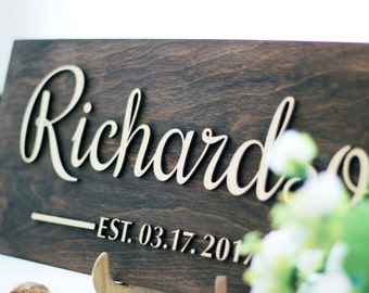 Wedding Family Name Sign Wedding gift for couple Personalized Family Name Wedding Established Sign Custom family sign Anniversary gift ra #2