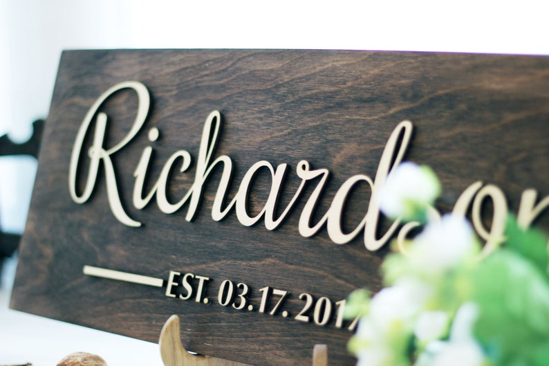 Wedding Family Name Sign Wedding gift for couple Personalized Family Name Wedding Established Sign Custom family sign Anniversary gift ra 2 image 1