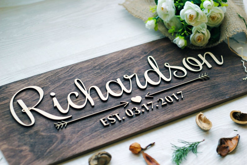 Last Name Sign, Established Sign, Wedding Wood Signs, Custom Family Name Sign, Housewarming Gift, Anniversary Gift 