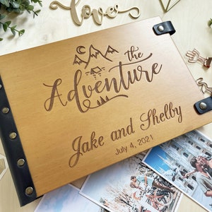 Our Adventure Scrapbook Photo Album, Wooden Photo Album, Adventure Awaits, Personalized Wedding Photo Book, Scrapbook Album, Adventure Book image 2