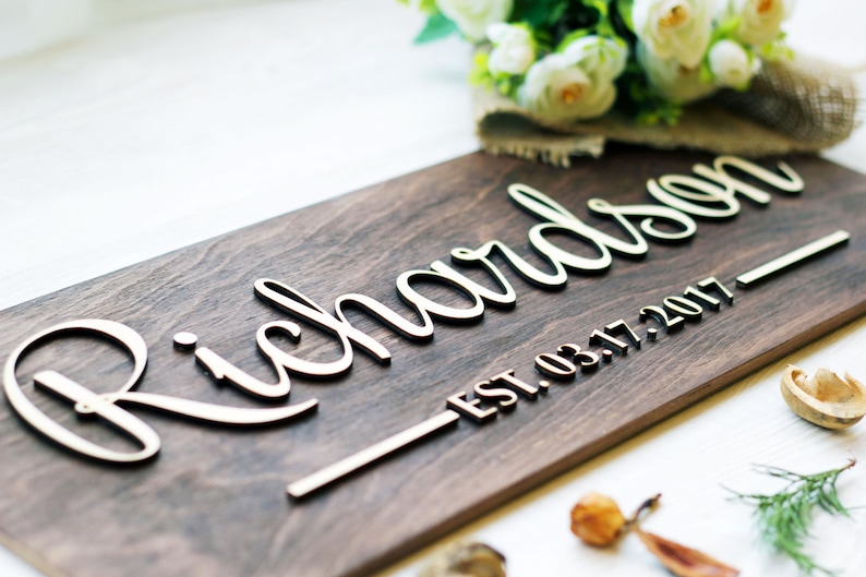 Wedding Family Name Sign Wedding gift for couple Personalized Family Name Wedding Established Sign Custom family sign Anniversary gift ra 2 image 2
