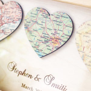 3 Personalized Map Heart Art 5 Year Anniversary Gifts, Wife Anniversary Rustic 5th Anniversary Gift for Him Wood Anniversary image 5
