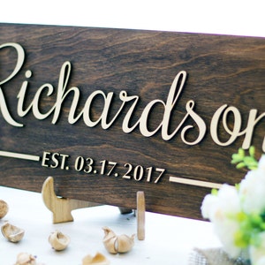 Wedding Family Name Sign Wedding gift for couple Personalized Family Name Wedding Established Sign Custom family sign Anniversary gift ra 2 image 3