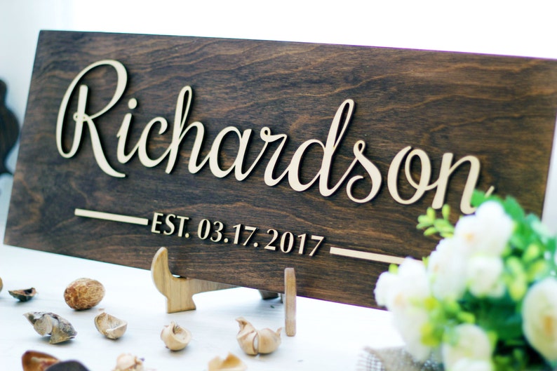 Wedding Family Name Sign Wedding gift for couple Personalized Family Name Wedding Established Sign Custom family sign Anniversary gift ra 2 image 3