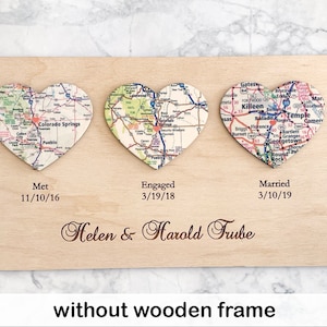 Met Engaged Married, Anniversary gift for husband, Personalized gift for wife, 2nd anniversary gift Wedding Gift, Heart Map Art without wooden frame