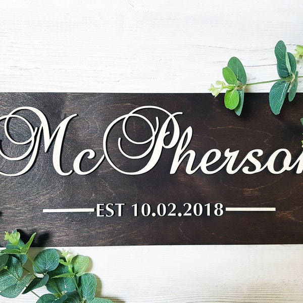 Last Name Established Sign, Wedding Gifts for Bride, Bridal Shower Gift, Family Sign Home Decor, Rustic Family Sign, Anniversary Family  #2