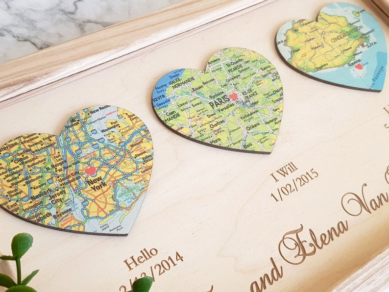 Hello Will you I do Wood Framed Map Love Story,  5th Anniversary or Wedding Gift, Christmas Gift for wife, Gift for Couples 