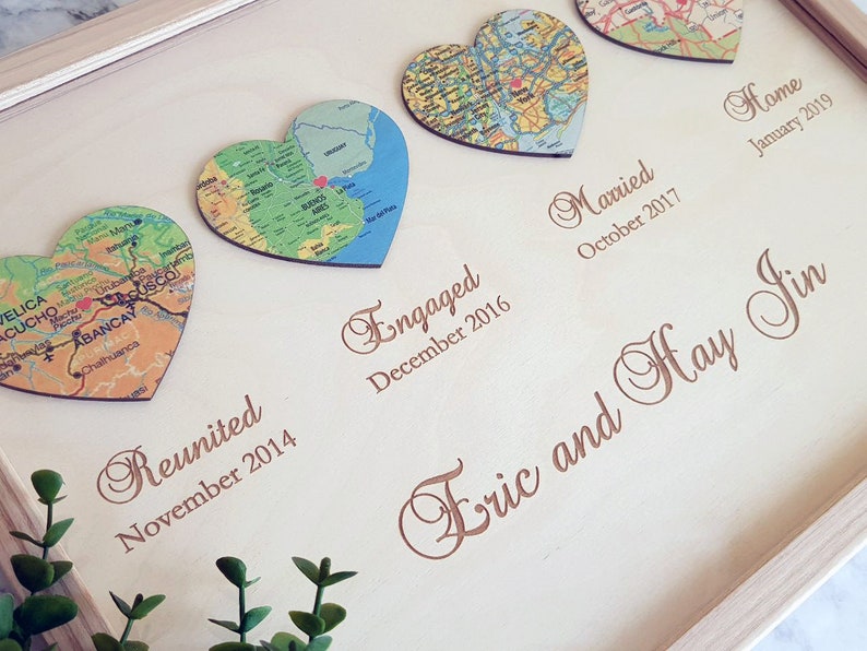 Personalized Wooden Map Art Set, Anniversary Wedding Gift - Etsy