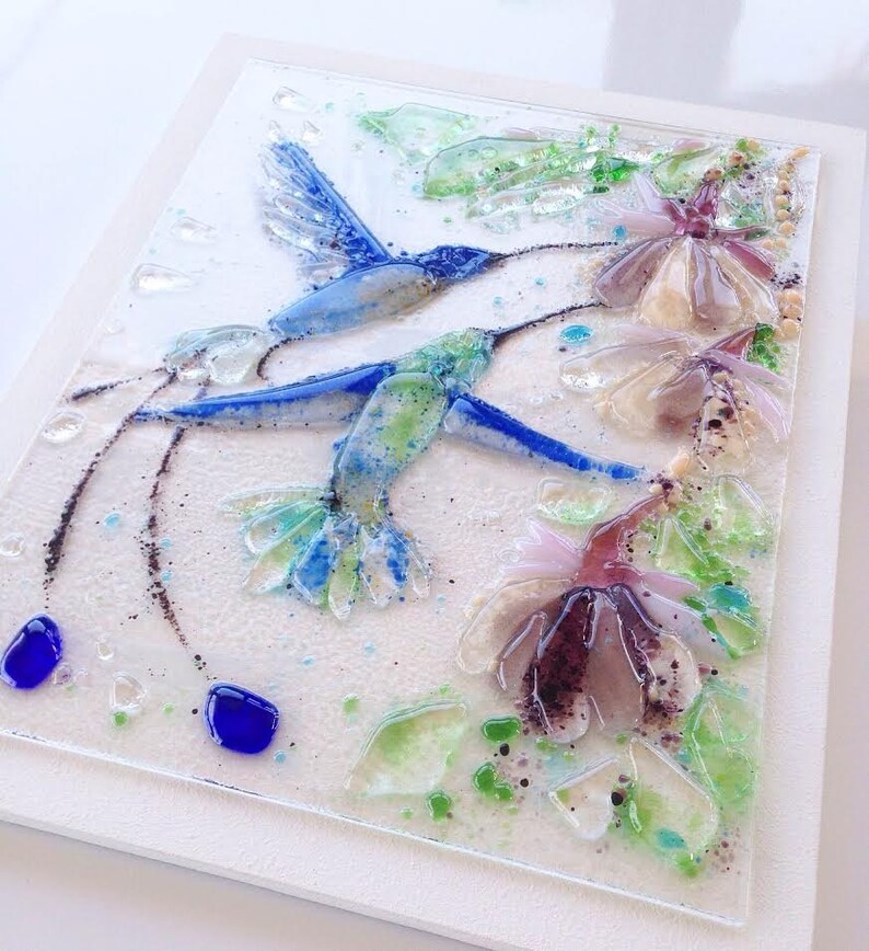 Fused glass wall art Hummingbird Original wall decor gifts Etsy