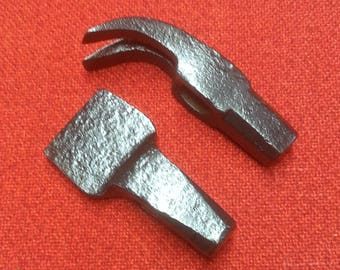 Antique Hammer Heads 2 Preserved Deep Charcoal Patina Old Blacksmith Tools