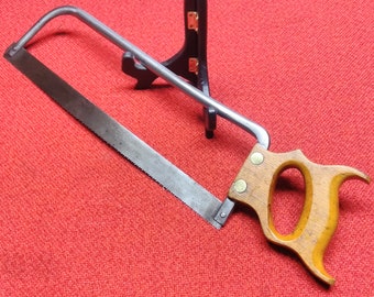 Antique E.M. Boynton 14" Rare Hack Saw Meat Saw 1800's Brass Split Nut & Apple Wood 3 Finger Saw