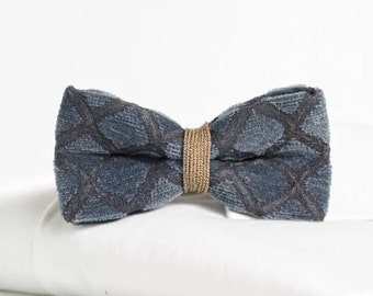Fabric bow tie with rhombuses and gold centre, Men's geometric bow tie, Resin fabric bow tie, Dress accessory, Special gift for him