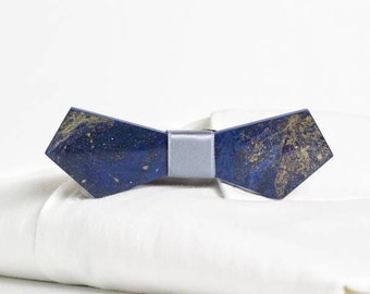 Papillon uomo in resina blu e oro, Papillon elastico regolabile , Accessori per uomo, Farfallino matrimonio, Idea regalo speciale per lui