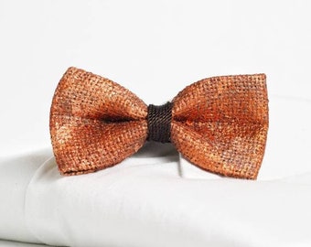 Bow tie in copper and resin leaf, Copper and brown bow tie, Luxurious bow tie for elegant men, Chic bow tie for him, Handmade gift