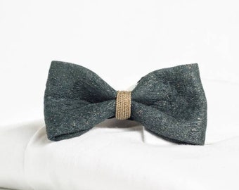 Green and gold bow tie in resin and fabric, Resin bow tie, Handmade accessory for groom and best man, Gentleman bow tie