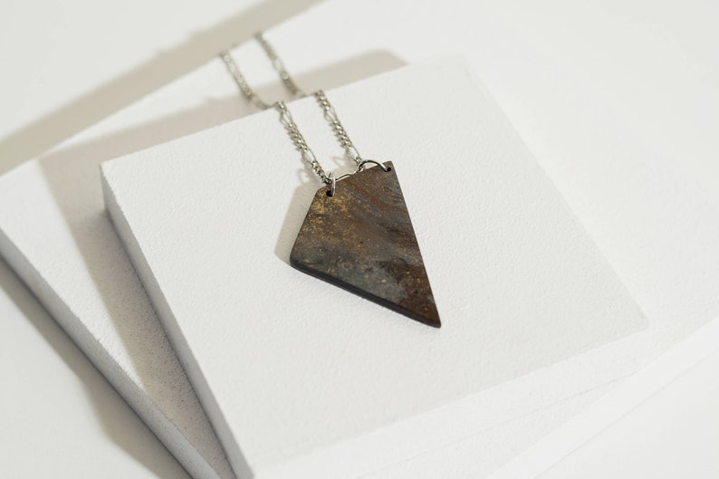 Red and gray minimal triangular necklace, Resin jewelry, Gift for her, Handmade resin necklace, Modern art, Made in Italy image 1