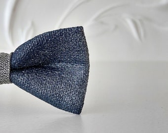 Bow tie in resin fabric, Blue and silver bow tie, Gentleman accessory, Handcrafted bow ties unique in the world, Elastic bow tie