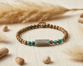 Natural stone and resin bracelet, Men's bracelet, Elastic bracelet, Gift idea for him, Unique men's jewelry Made in Italy