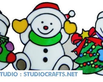 Three Snowmen Peelable Window Cling, Get the look of stained glass (Ref: 729) - Hand crafted by Ali's Craft Studio